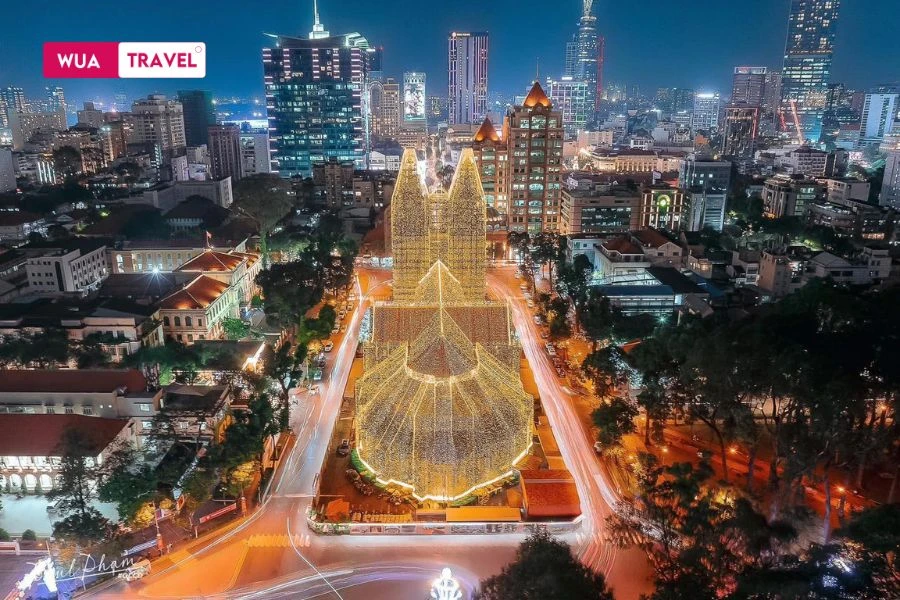 Christmas in Saigon - vibrant festive colors in the heart of the city. 