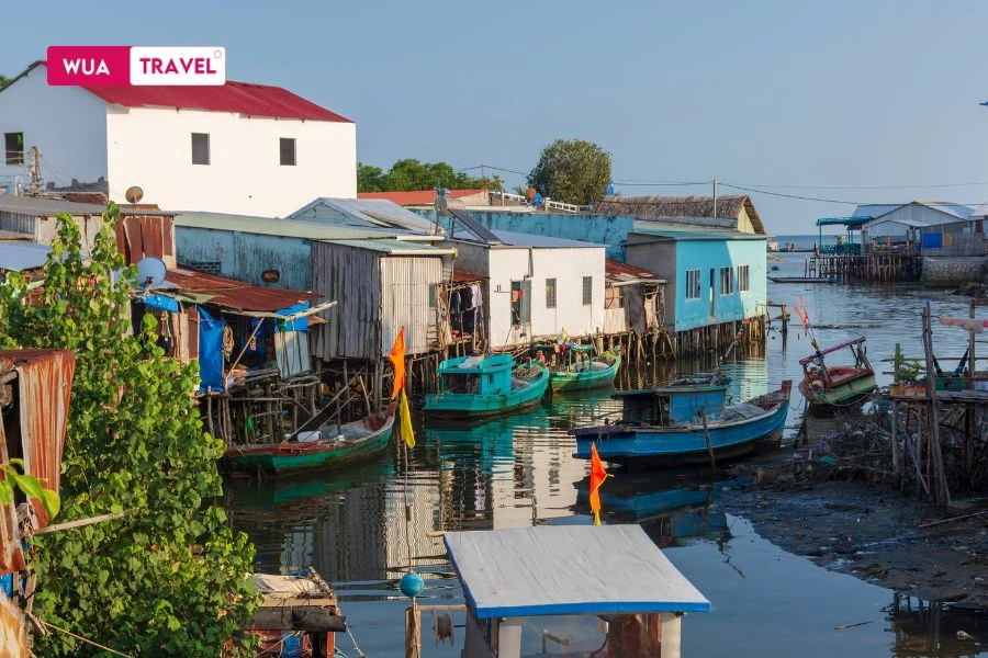 Ham Ninh fishing village - traditional fishermen harbor with colorful round basket boats