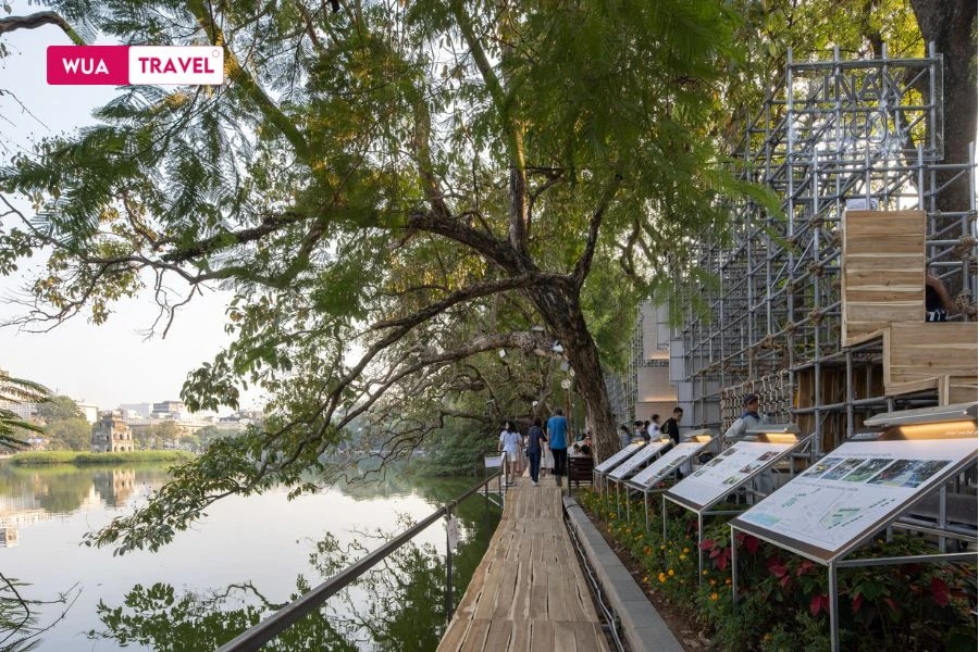 Walking around Hoan Kiem Lake – enjoying the serene beauty in the heart of Hanoi.